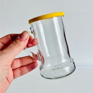Vintage Clear Glass Mug with Yellow Lid Coffee Tea Cup